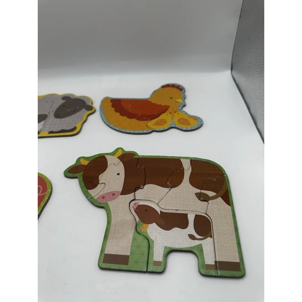 Petit Collage Beginner Puzzle Farm Babies 4 Wood Puzzles in One Complete Set